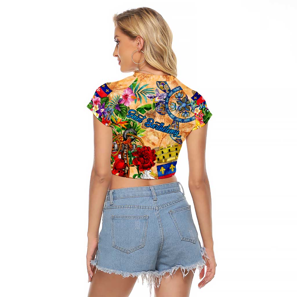 Saint Barthelemy Raglan Cropped T Shirt Geographic Coordinate Anchor - Turlte Tropical