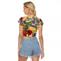 Saint Barthelemy Raglan Cropped T Shirt Geographic Coordinate Anchor - Turlte Tropical