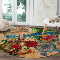 Saint Barthelemy Round Carpet Geographic Coordinate Anchor - Turlte Tropical