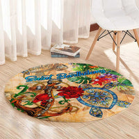 Saint Barthelemy Round Carpet Geographic Coordinate Anchor - Turlte Tropical