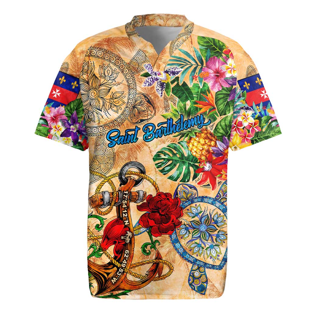 Saint Barthelemy Rugby Jersey Geographic Coordinate Anchor - Turlte Tropical