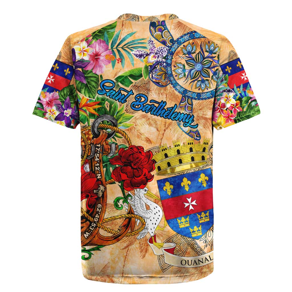 Saint Barthelemy Rugby Jersey Geographic Coordinate Anchor - Turlte Tropical