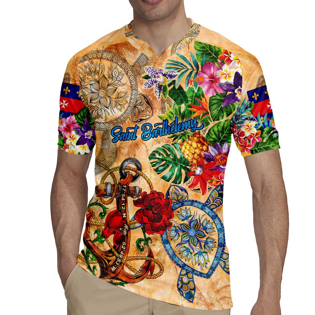 Saint Barthelemy Rugby Jersey Geographic Coordinate Anchor - Turlte Tropical
