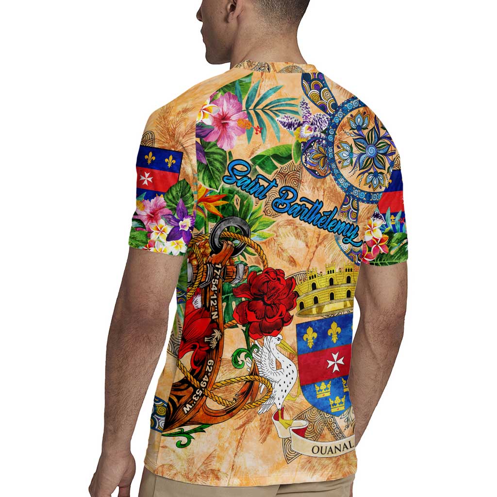Saint Barthelemy Rugby Jersey Geographic Coordinate Anchor - Turlte Tropical