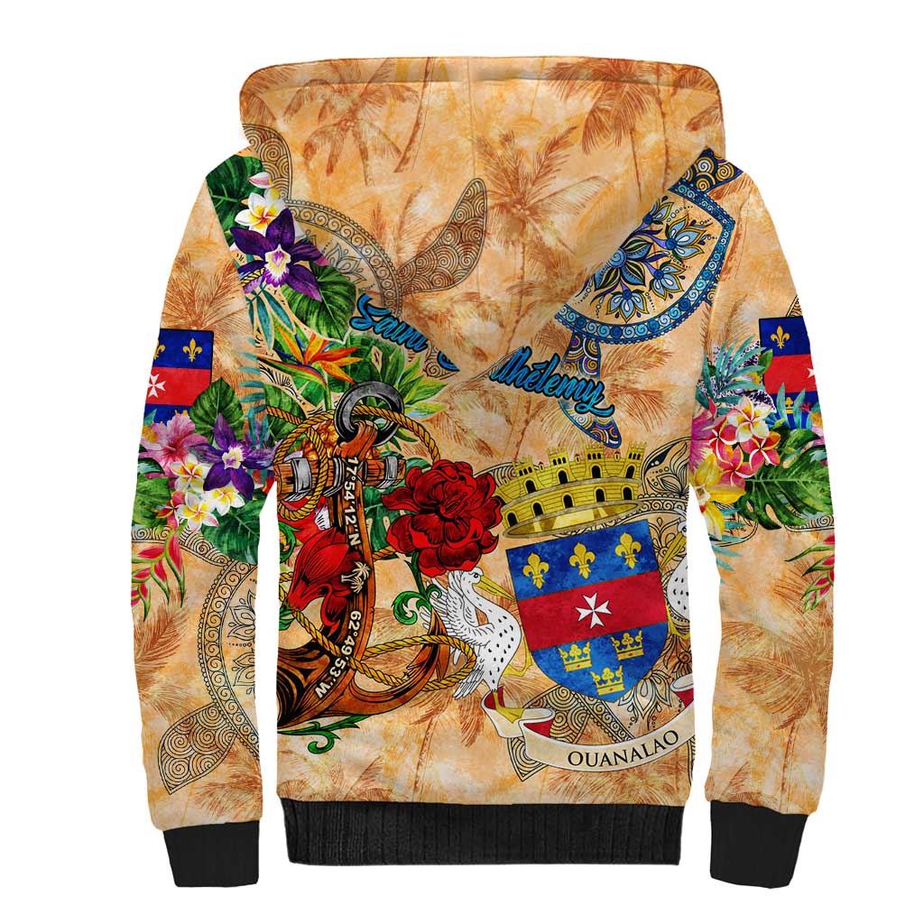 Saint Barthelemy Sherpa Hoodie Geographic Coordinate Anchor - Turlte Tropical