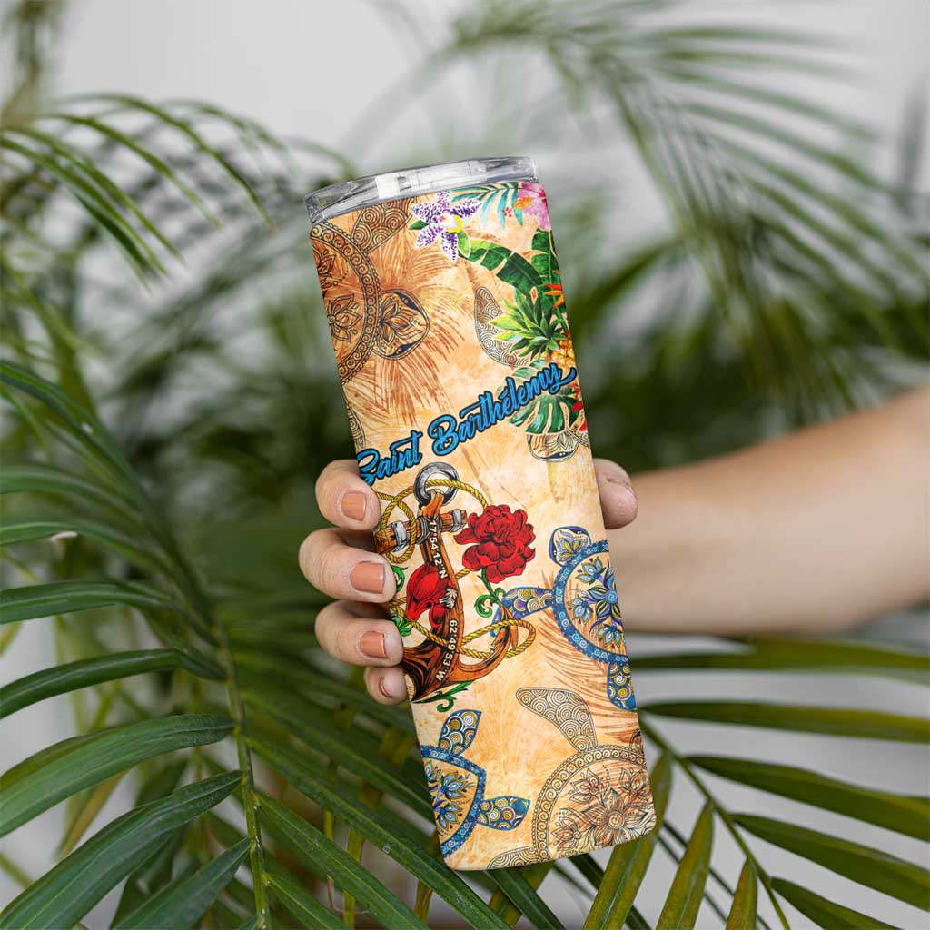 Saint Barthelemy Skinny Tumbler Geographic Coordinate Anchor - Turlte Tropical