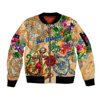 Saint Barthelemy Sleeve Zip Bomber Jacket Geographic Coordinate Anchor - Turlte Tropical