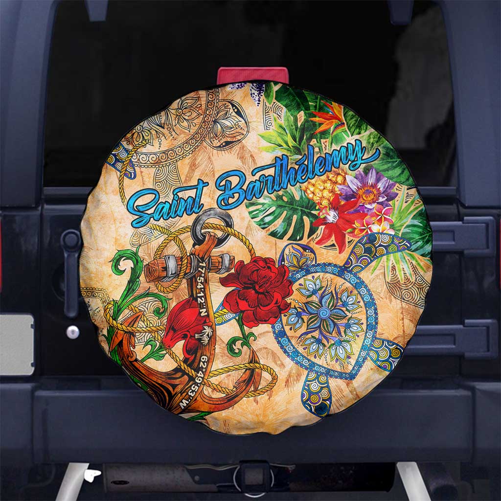Saint Barthelemy Spare Tire Cover Geographic Coordinate Anchor - Turlte Tropical