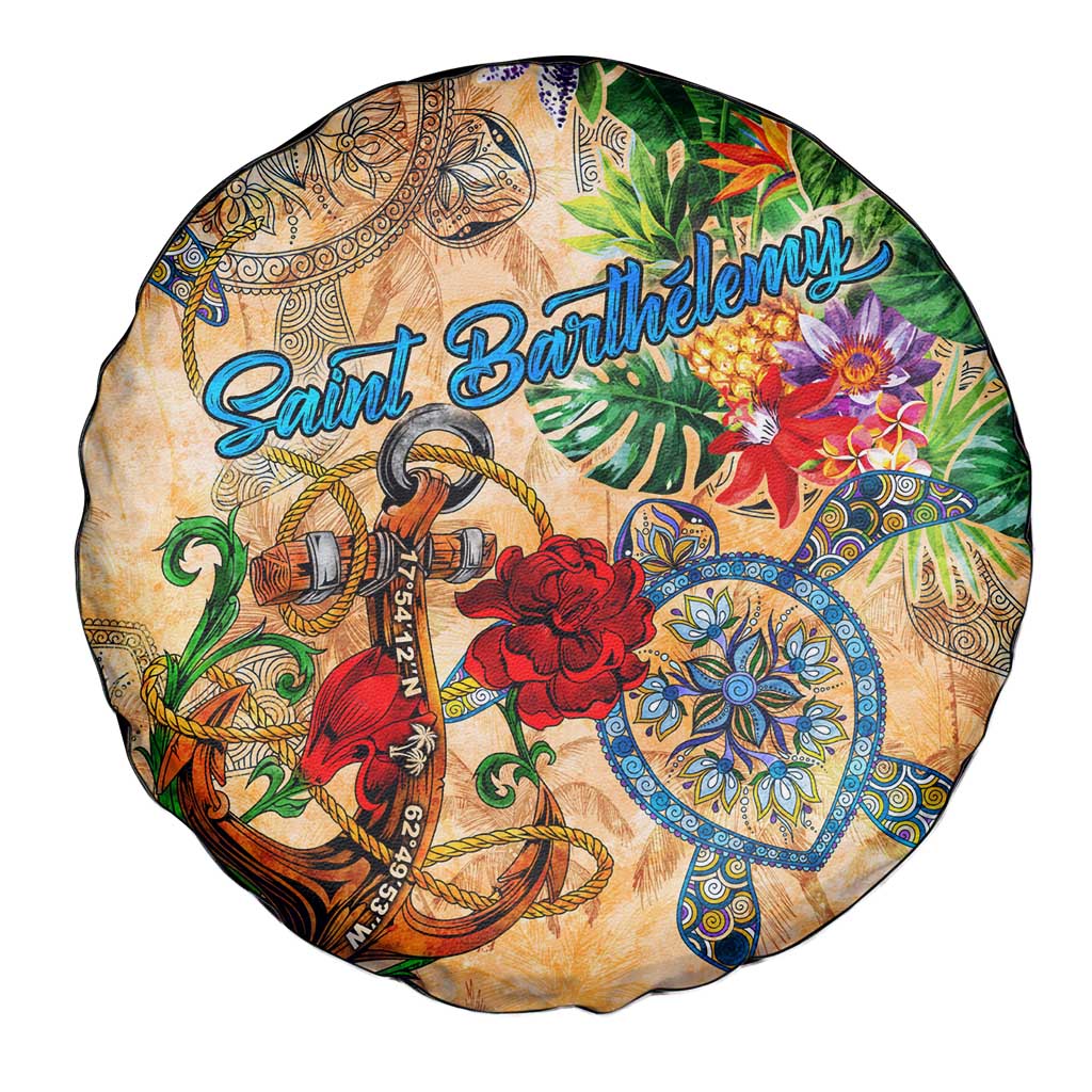 Saint Barthelemy Spare Tire Cover Geographic Coordinate Anchor - Turlte Tropical