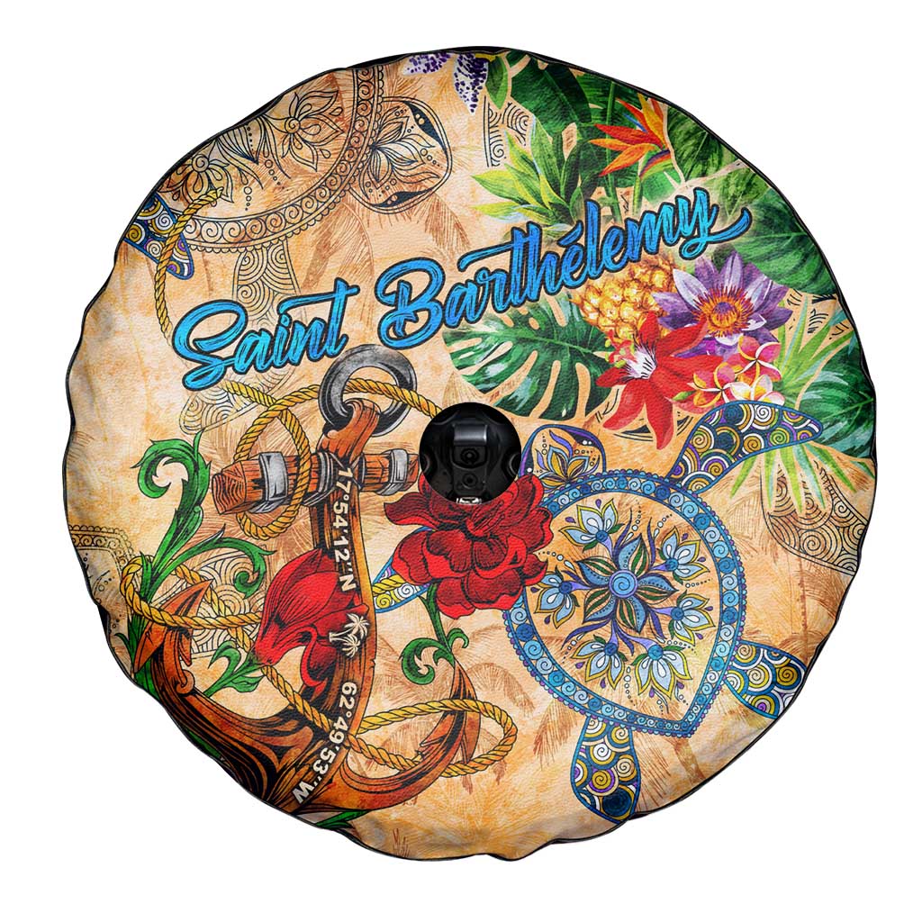 Saint Barthelemy Spare Tire Cover Geographic Coordinate Anchor - Turlte Tropical