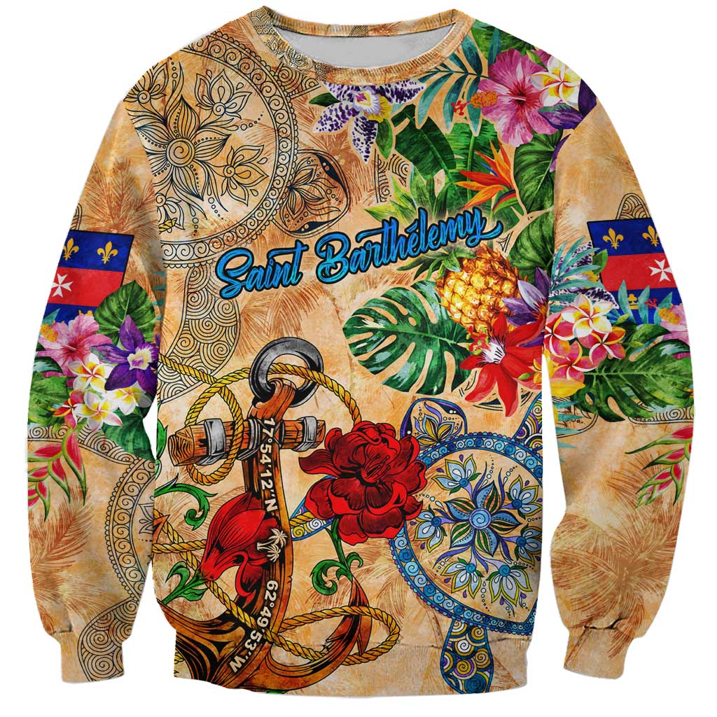 Saint Barthelemy Sweatshirt Geographic Coordinate Anchor - Turlte Tropical