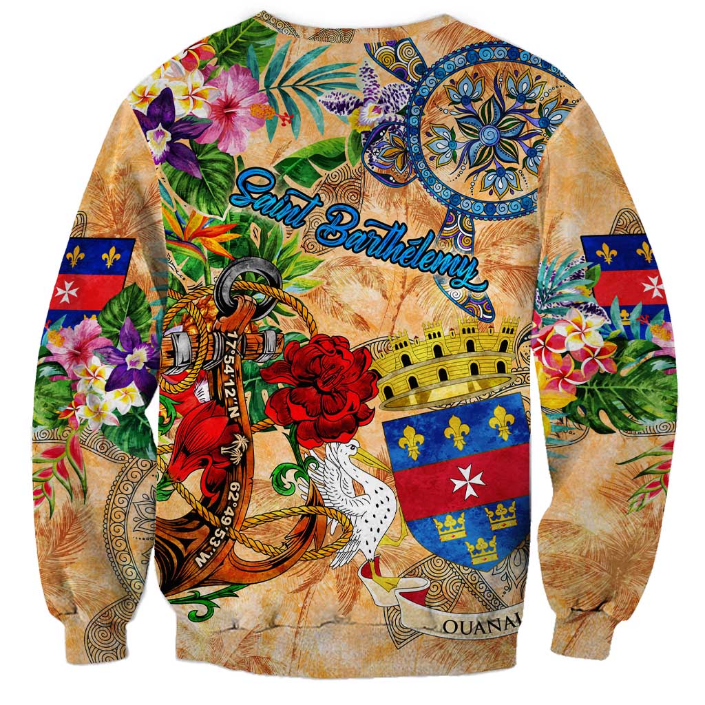 Saint Barthelemy Sweatshirt Geographic Coordinate Anchor - Turlte Tropical
