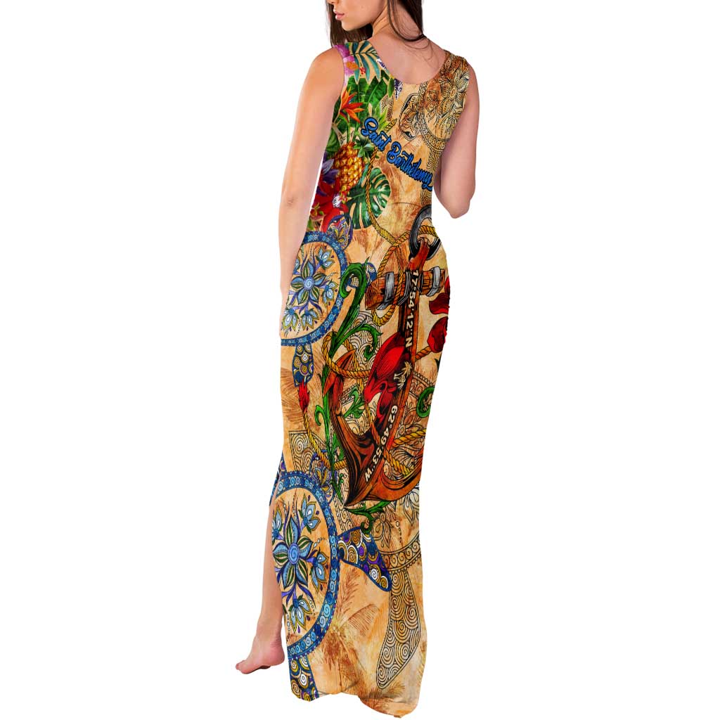 Saint Barthelemy Tank Maxi Dress Geographic Coordinate Anchor - Turlte Tropical