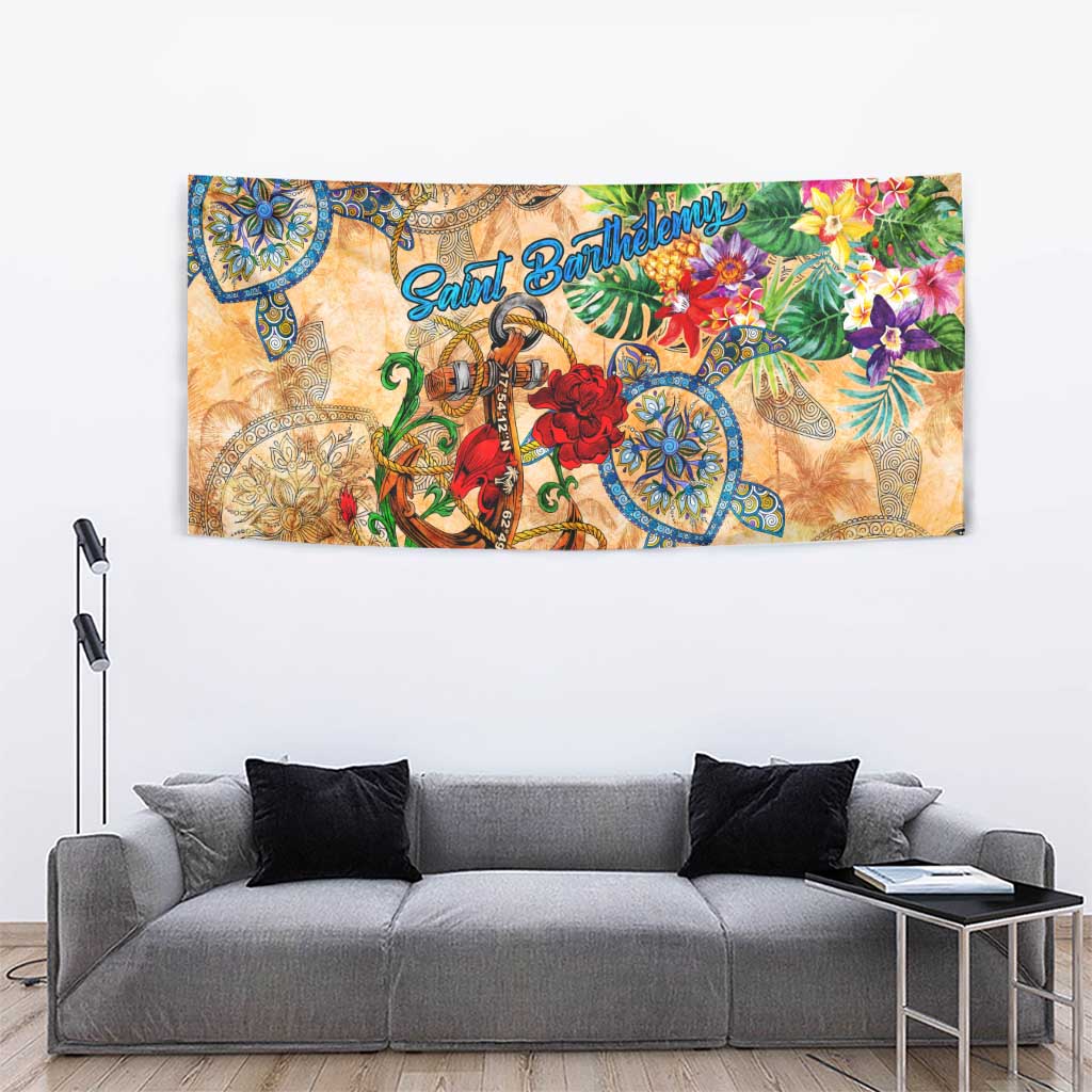 Saint Barthelemy Tapestry Geographic Coordinate Anchor - Turlte Tropical