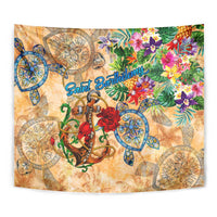 Saint Barthelemy Tapestry Geographic Coordinate Anchor - Turlte Tropical