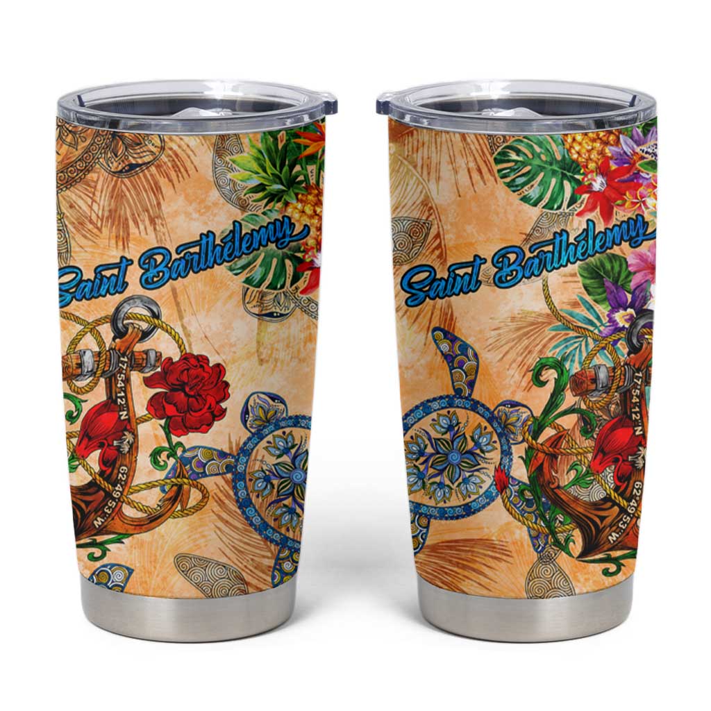 Saint Barthelemy Tumbler Cup Geographic Coordinate Anchor - Turlte Tropical