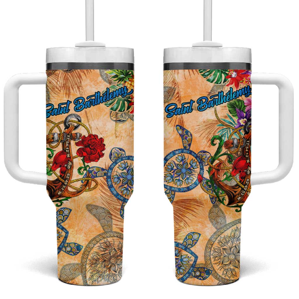 Saint Barthelemy Tumbler With Handle Geographic Coordinate Anchor - Turlte Tropical