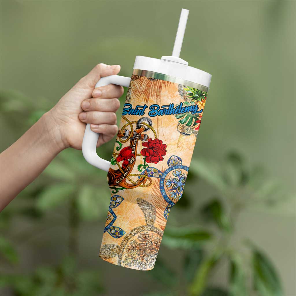 Saint Barthelemy Tumbler With Handle Geographic Coordinate Anchor - Turlte Tropical