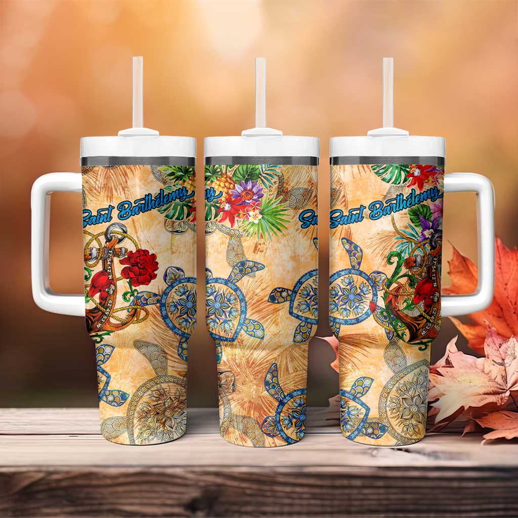 Saint Barthelemy Tumbler With Handle Geographic Coordinate Anchor - Turlte Tropical