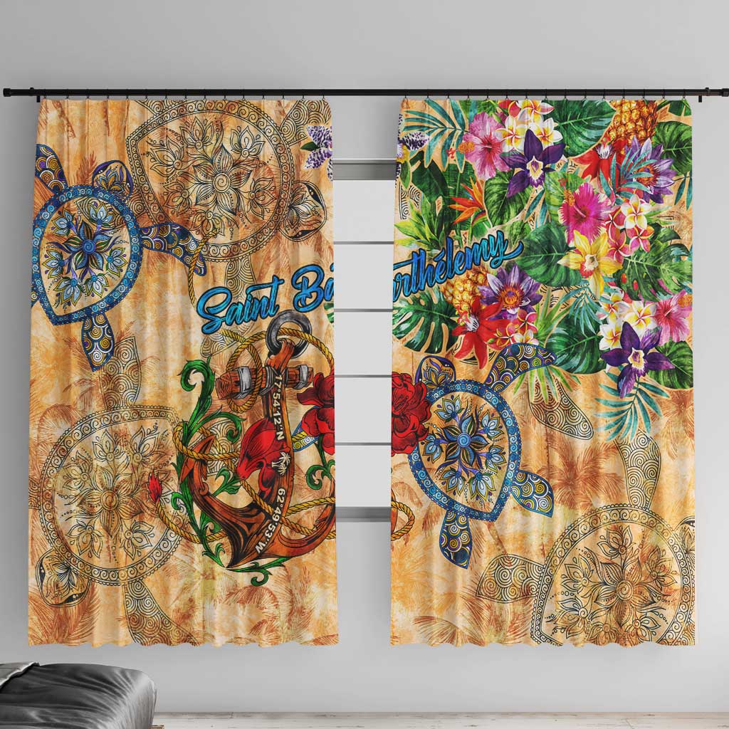 Saint Barthelemy Window Curtain Geographic Coordinate Anchor - Turlte Tropical