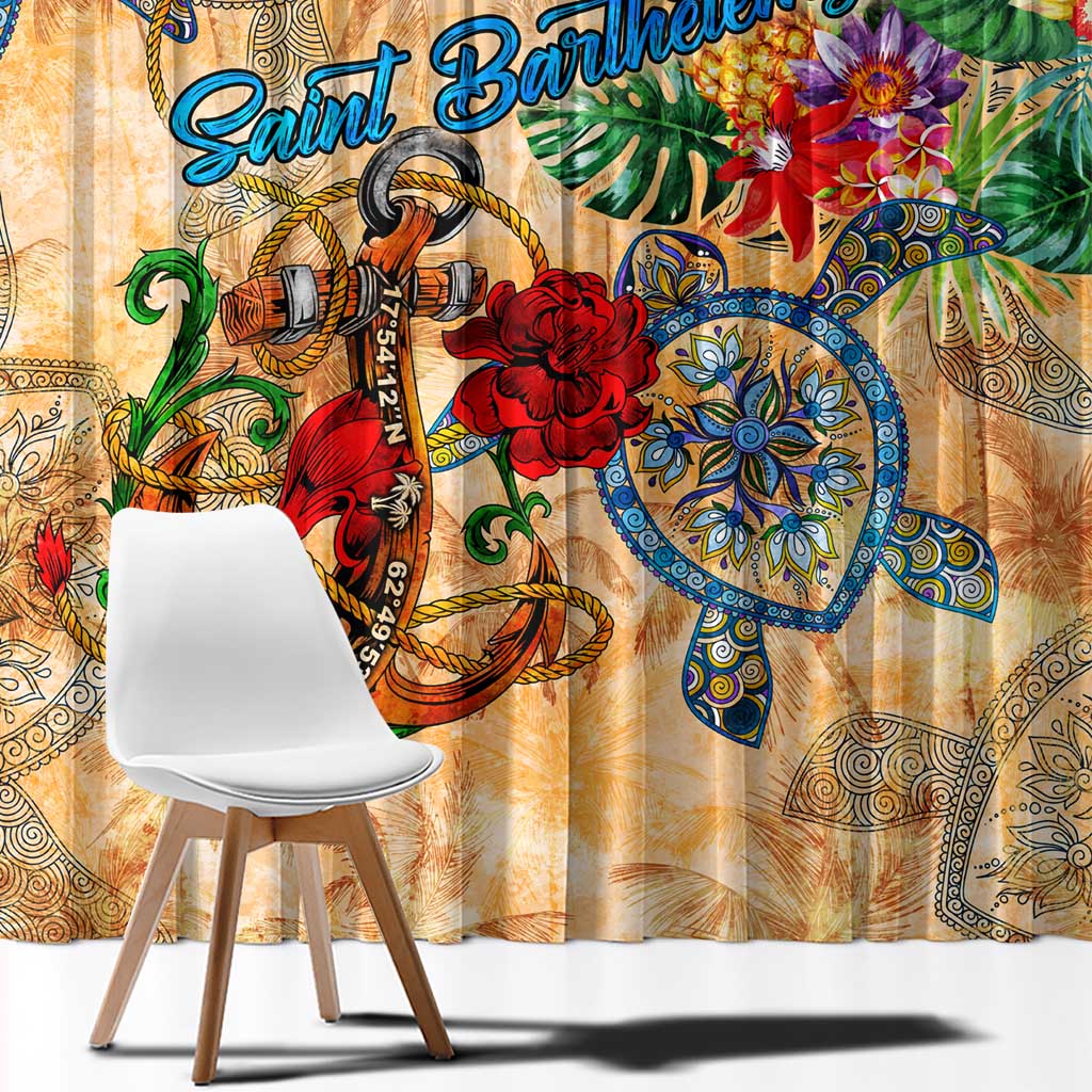 Saint Barthelemy Window Curtain Geographic Coordinate Anchor - Turlte Tropical
