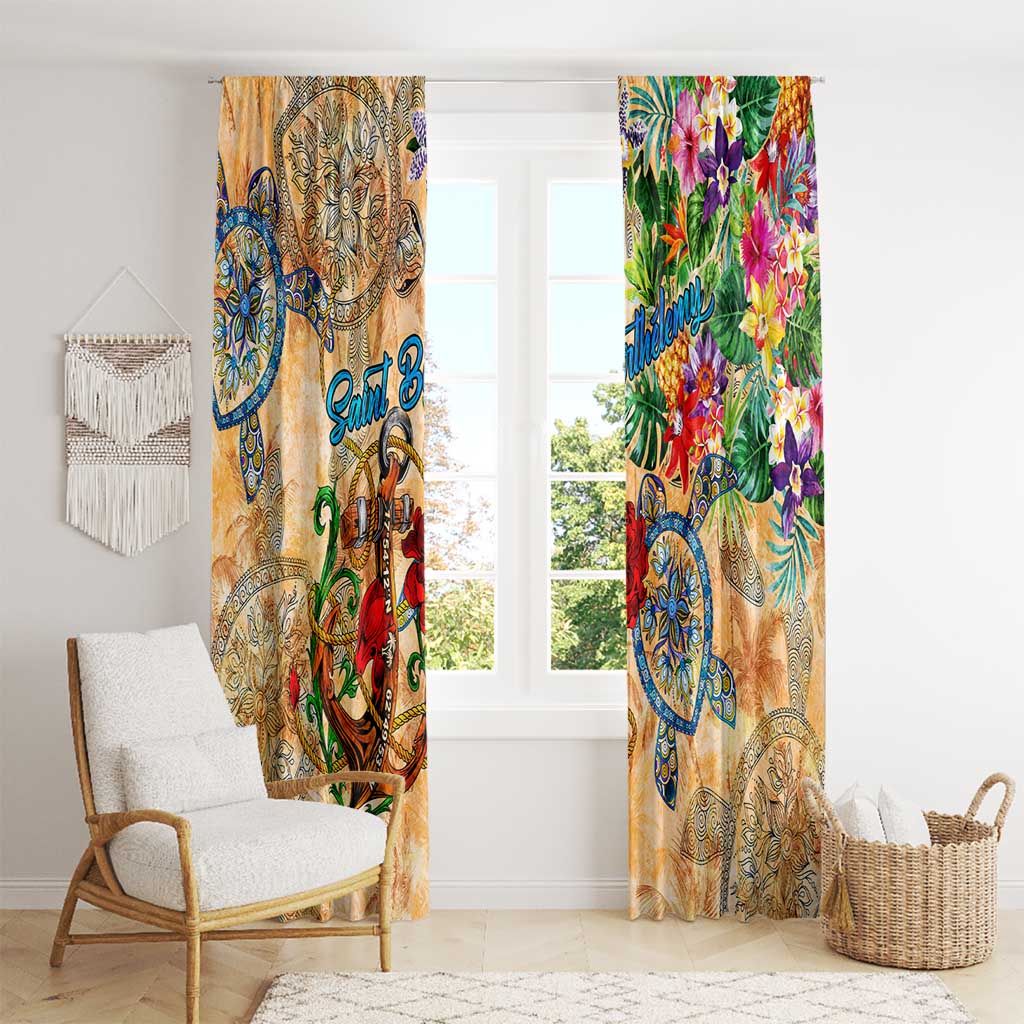 Saint Barthelemy Window Curtain Geographic Coordinate Anchor - Turlte Tropical