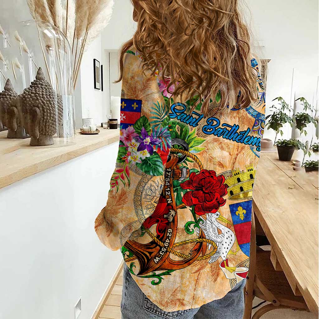 Saint Barthelemy Women Casual Shirt Geographic Coordinate Anchor - Turlte Tropical