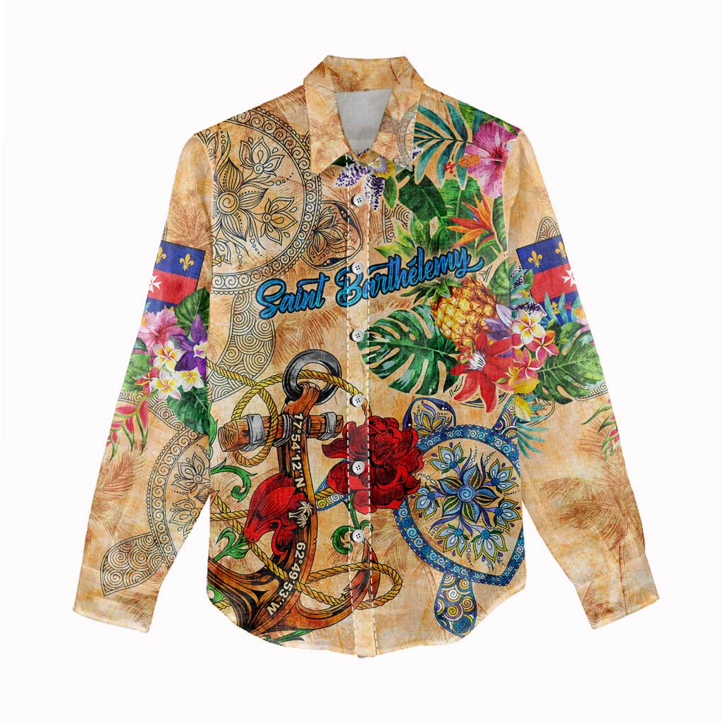 Saint Barthelemy Women Casual Shirt Geographic Coordinate Anchor - Turlte Tropical