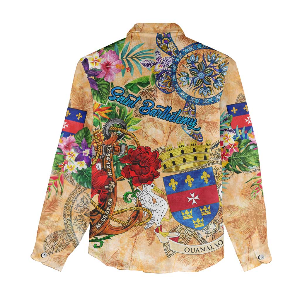 Saint Barthelemy Women Casual Shirt Geographic Coordinate Anchor - Turlte Tropical