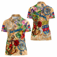 Saint Barthelemy Women Polo Shirt Geographic Coordinate Anchor - Turlte Tropical