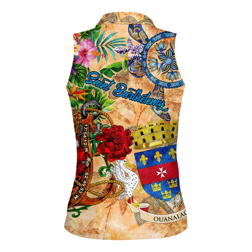 Saint Barthelemy Women Sleeveless Polo Shirt Geographic Coordinate Anchor - Turlte Tropical