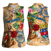 Saint Barthelemy Women Sleeveless Polo Shirt Geographic Coordinate Anchor - Turlte Tropical