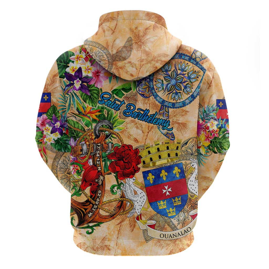 Saint Barthelemy Zip Hoodie Geographic Coordinate Anchor - Turlte Tropical