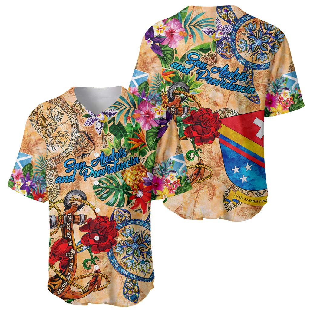 San Andrés and Providencia Baseball Jersey Geographic Coordinate Anchor - Turlte Tropical