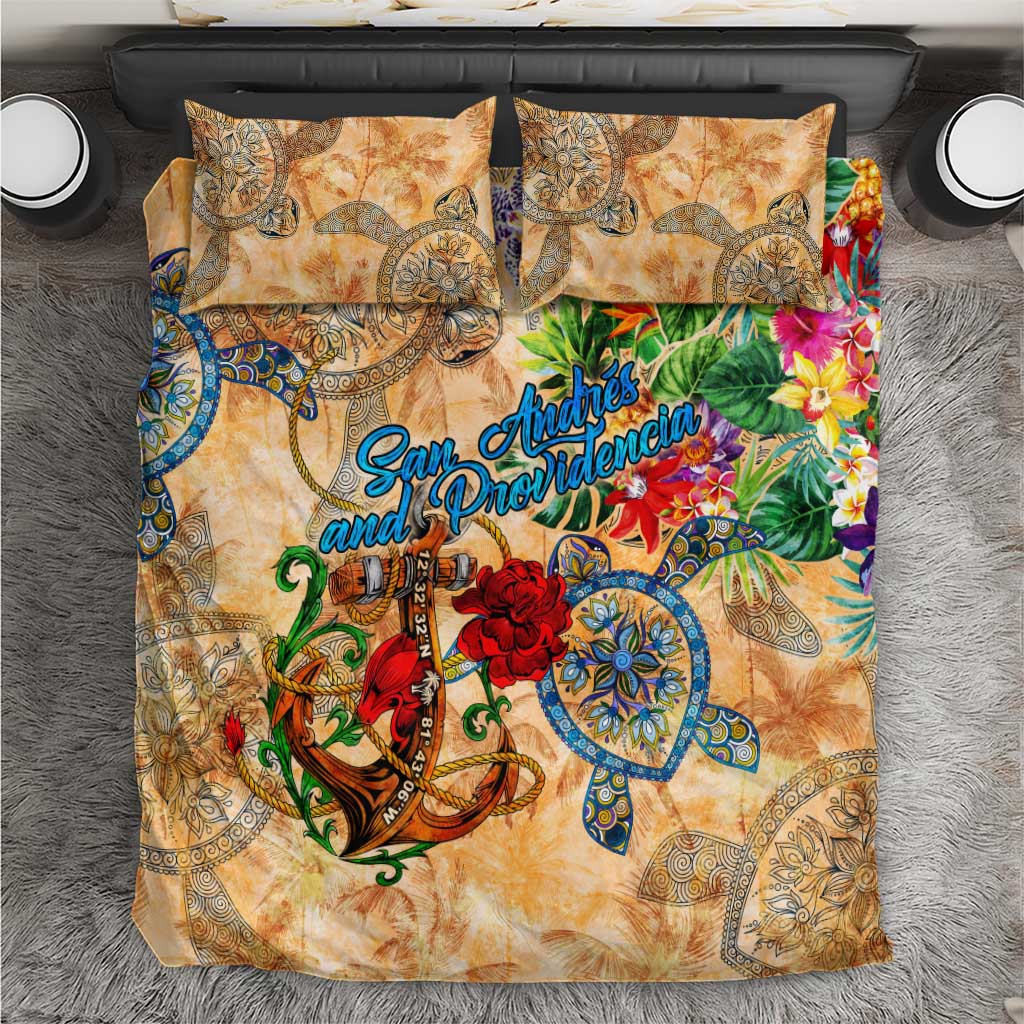 San Andrés and Providencia Bedding Set Geographic Coordinate Anchor - Turlte Tropical