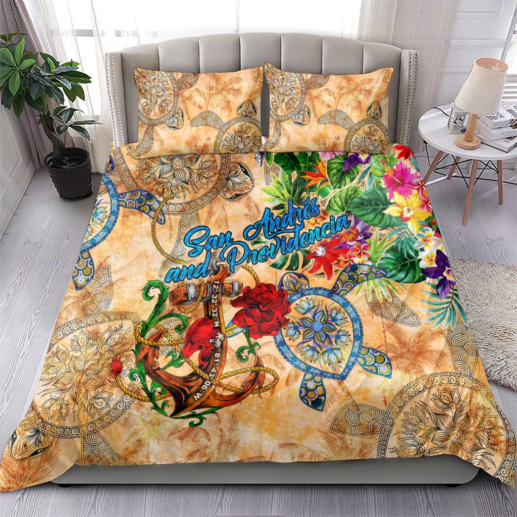 San Andrés and Providencia Bedding Set Geographic Coordinate Anchor - Turlte Tropical