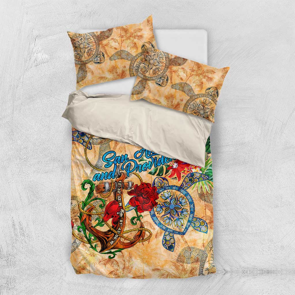 San Andrés and Providencia Bedding Set Geographic Coordinate Anchor - Turlte Tropical