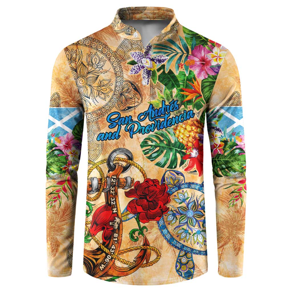 San Andrés and Providencia Button Sweatshirt Geographic Coordinate Anchor - Turlte Tropical