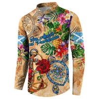 San Andrés and Providencia Button Sweatshirt Geographic Coordinate Anchor - Turlte Tropical