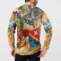 San Andrés and Providencia Button Sweatshirt Geographic Coordinate Anchor - Turlte Tropical