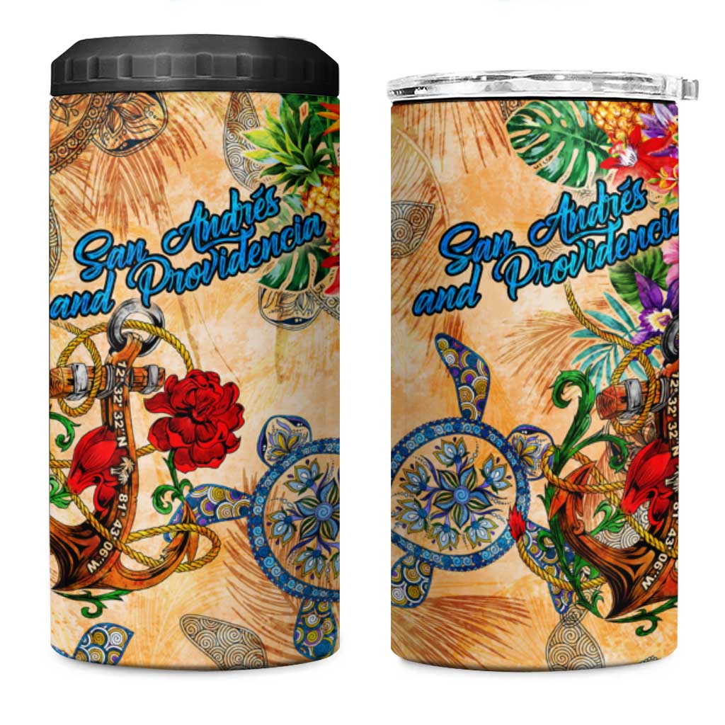 San Andrés and Providencia 4 in 1 Can Cooler Tumbler Geographic Coordinate Anchor - Turlte Tropical