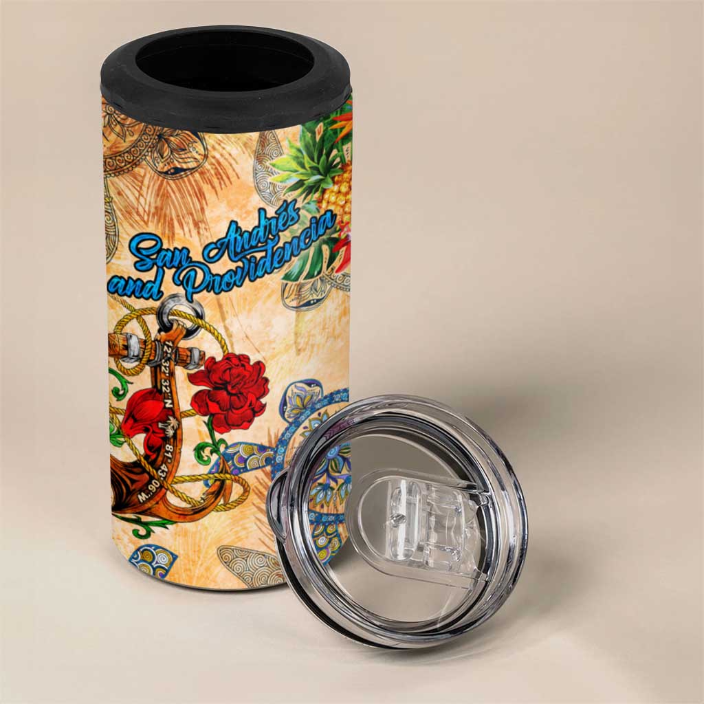 San Andrés and Providencia 4 in 1 Can Cooler Tumbler Geographic Coordinate Anchor - Turlte Tropical