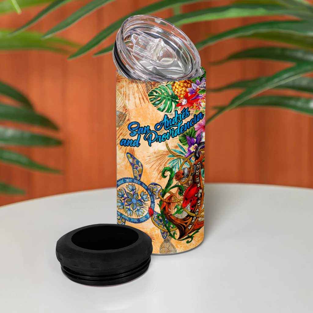 San Andrés and Providencia 4 in 1 Can Cooler Tumbler Geographic Coordinate Anchor - Turlte Tropical