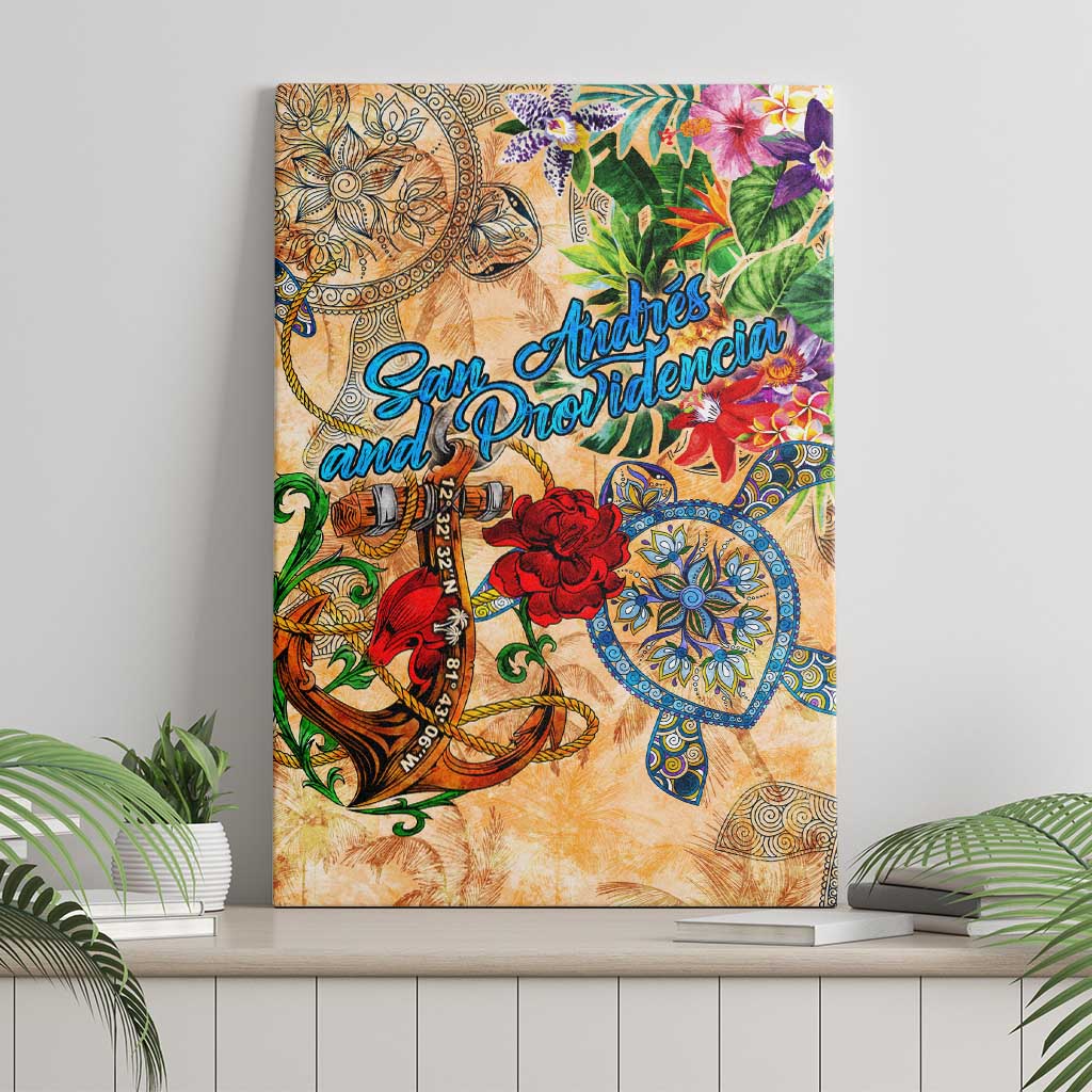San Andrés and Providencia Canvas Wall Art Geographic Coordinate Anchor - Turlte Tropical