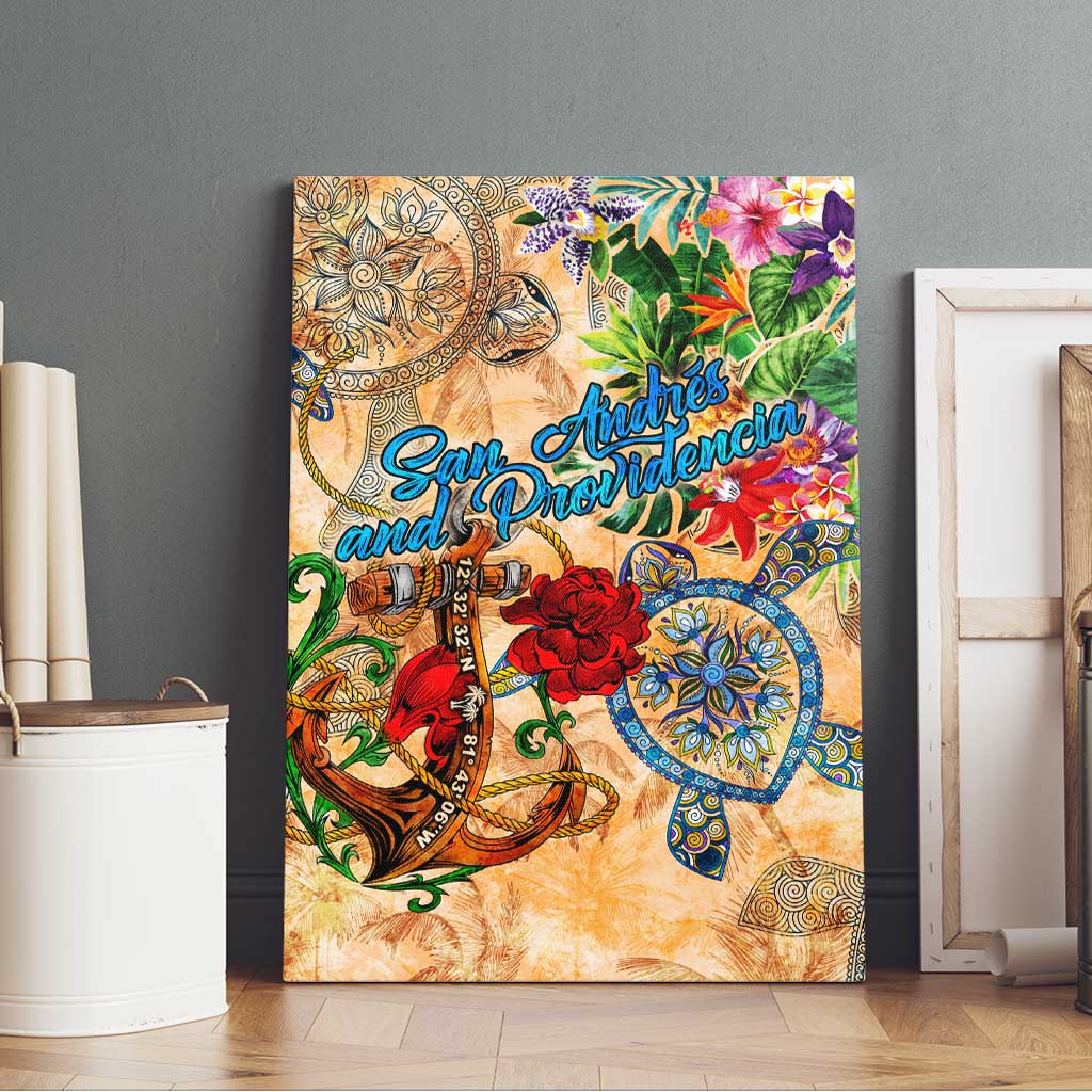 San Andrés and Providencia Canvas Wall Art Geographic Coordinate Anchor - Turlte Tropical