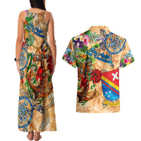 San Andrés and Providencia Couples Matching Tank Maxi Dress and Hawaiian Shirt Geographic Coordinate Anchor - Turlte Tropical