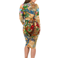 San Andrés and Providencia Family Matching Long Sleeve Bodycon Dress and Hawaiian Shirt Geographic Coordinate Anchor - Turlte Tropical