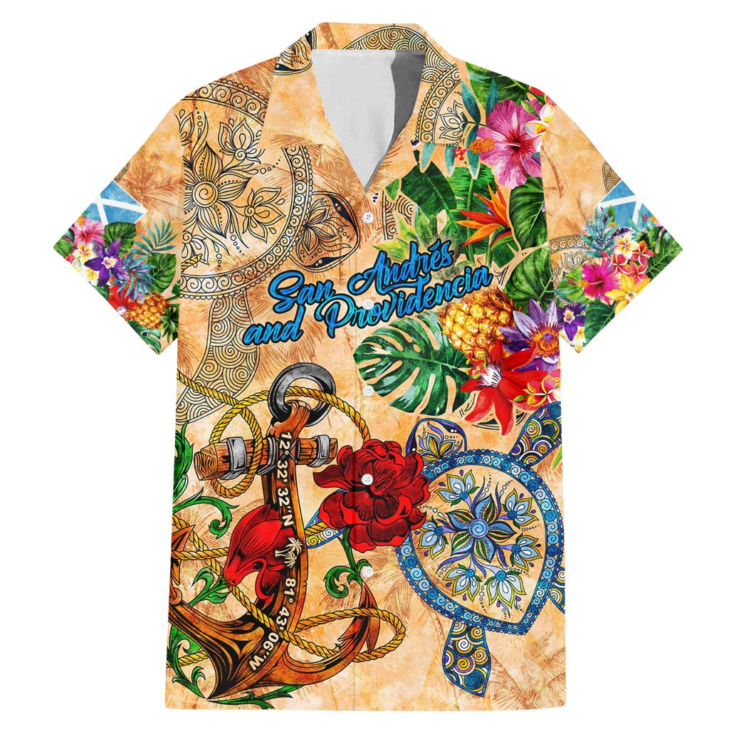 San Andrés and Providencia Family Matching Mermaid Dress and Hawaiian Shirt Geographic Coordinate Anchor - Turlte Tropical