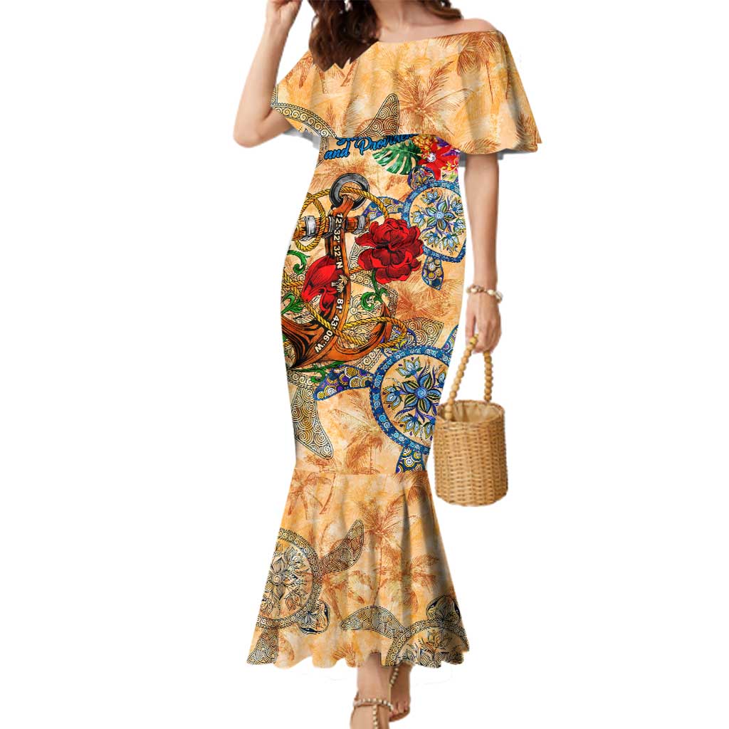 San Andrés and Providencia Family Matching Mermaid Dress and Hawaiian Shirt Geographic Coordinate Anchor - Turlte Tropical