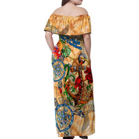 San Andrés and Providencia Family Matching Off Shoulder Maxi Dress and Hawaiian Shirt Geographic Coordinate Anchor - Turlte Tropical